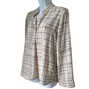 Prologue Black Cream Print Collared Long Sleeve Shirt sz S